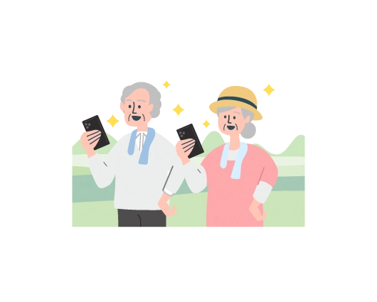 年配の組合員がスマートフォンを使っているイラスト